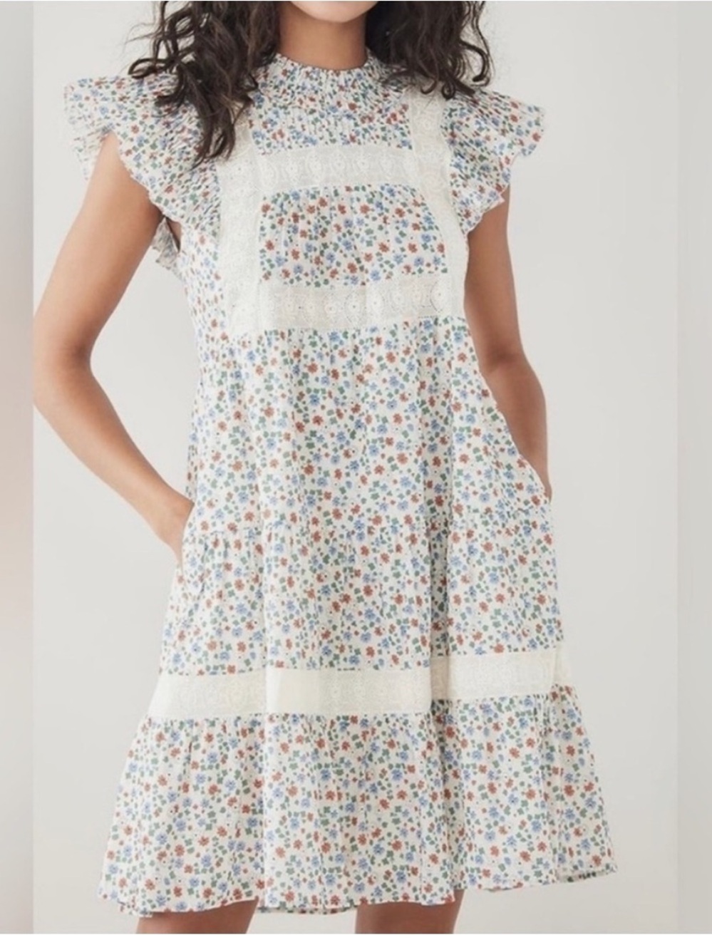 Sea New York Bubbie Ditzy Floral Lace Trim Mini Dress Cottagecore